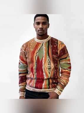 Coogi OG 50 Crewneck 3 Dimensional Knit Pullover Mns Sz XL Multi Color Rust